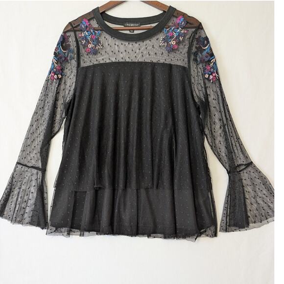 Lane Bryant Womens Black Mesh Embroidered Witchy Wimsygoth‎ Boho Top Size 14/16 - Picture 1 of 10
